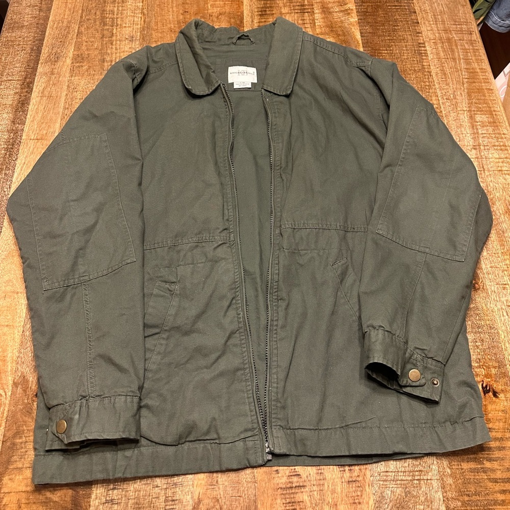 Men's Military-Style Olive Field Jacket with Front Zip